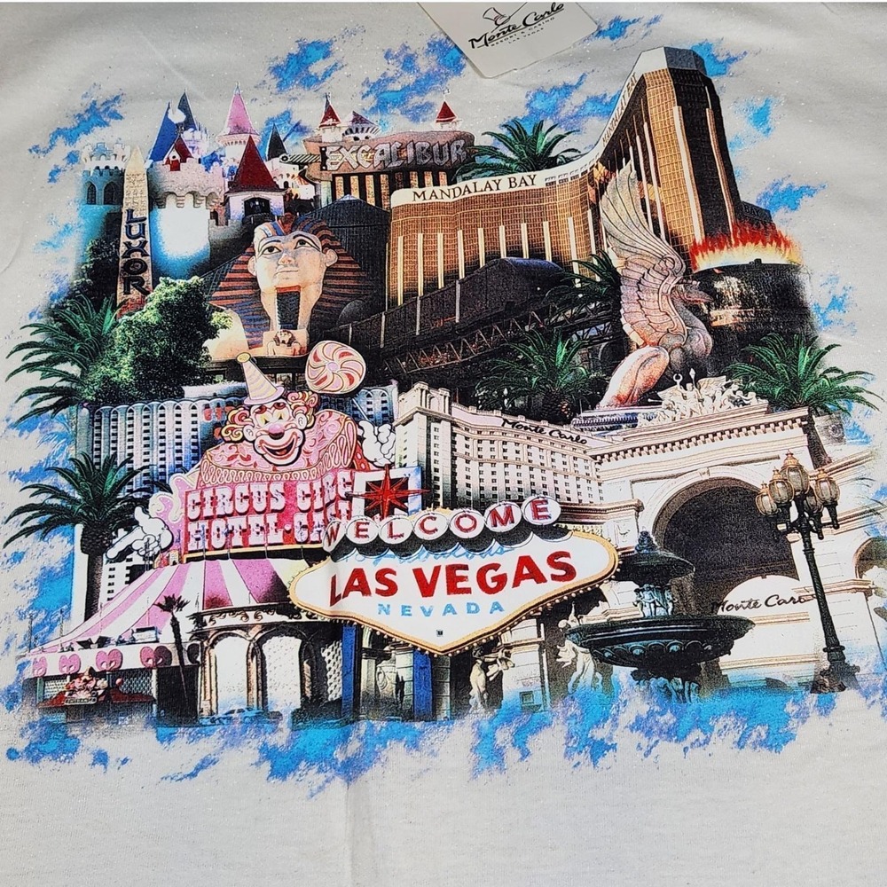 Vintage Deadstock T-Shirt Monte Carlo Vegas 1990s Collage Hotel Casinos XXL NWT